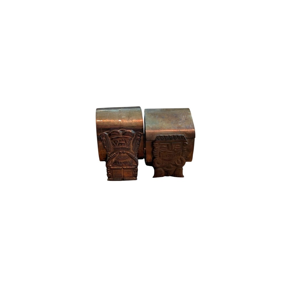 Vintage Colombian Copper Napkin Rings Pair – Pre-Columbian Design Handcrafted